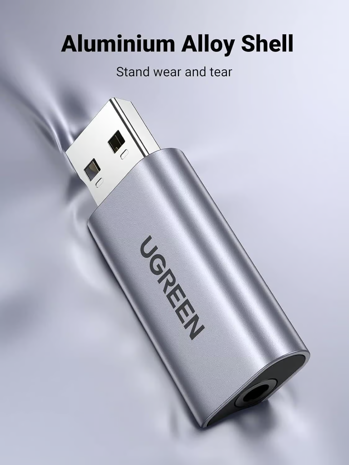 UGREEN 80864 USB External Sound Card – USB-A to 3.5mm Audio Jack, Aluminum