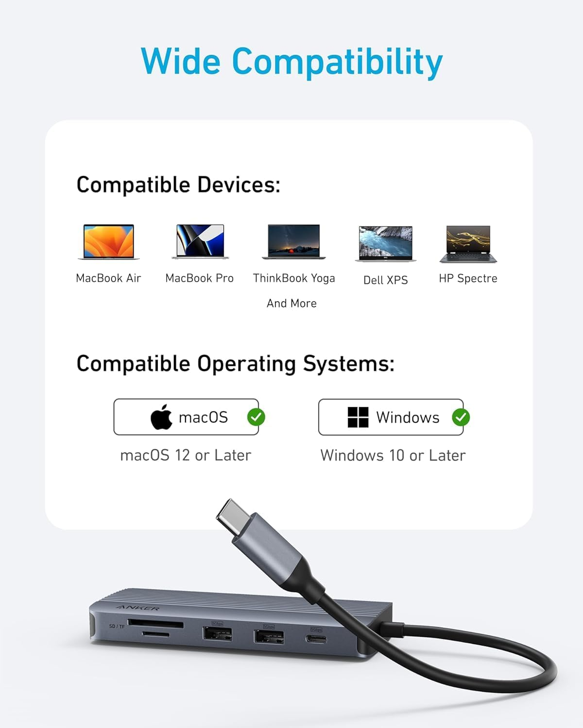 Anker USB-C Hub (10-in-1, Dual display) Gray