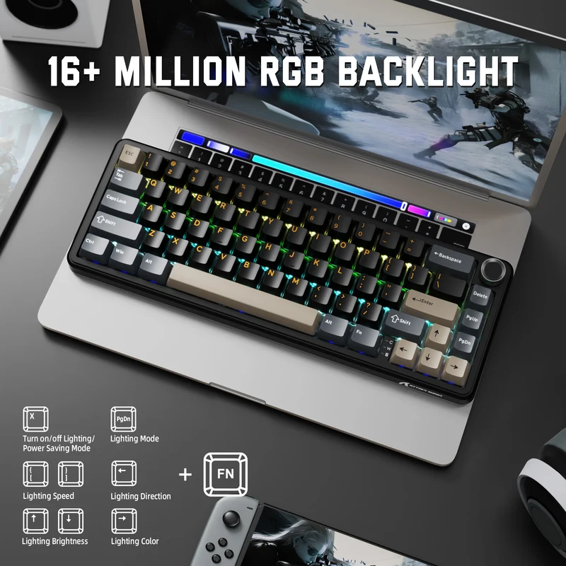 ATTACK SHARK X66 Bluetooth & 2.4G Wireless & Type -C Wired KEYBOARD STARRY BLACK -STAWBERRY SWITCH