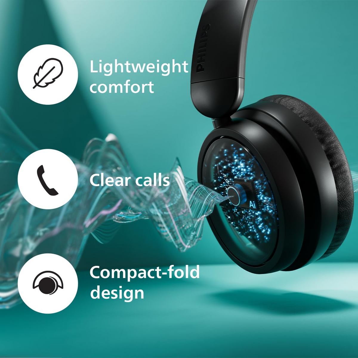 Philips TAH5209BK/97 Series 5000 On Ear Wireless Headphones Passive Noise Isolation - Black