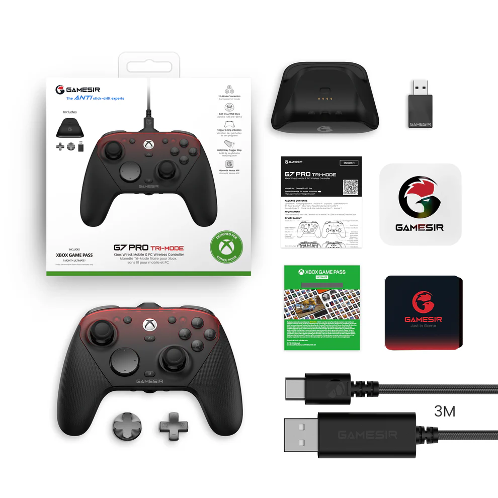 GameSir G7 Pro Tri-Mode Xbox Wired, PC & Mobile Wireless Controller - Black/Red