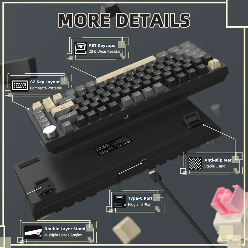 ATTACK SHARK K85 Rapid Trigger Wired Keyboard Magnetic Switch Starry Black