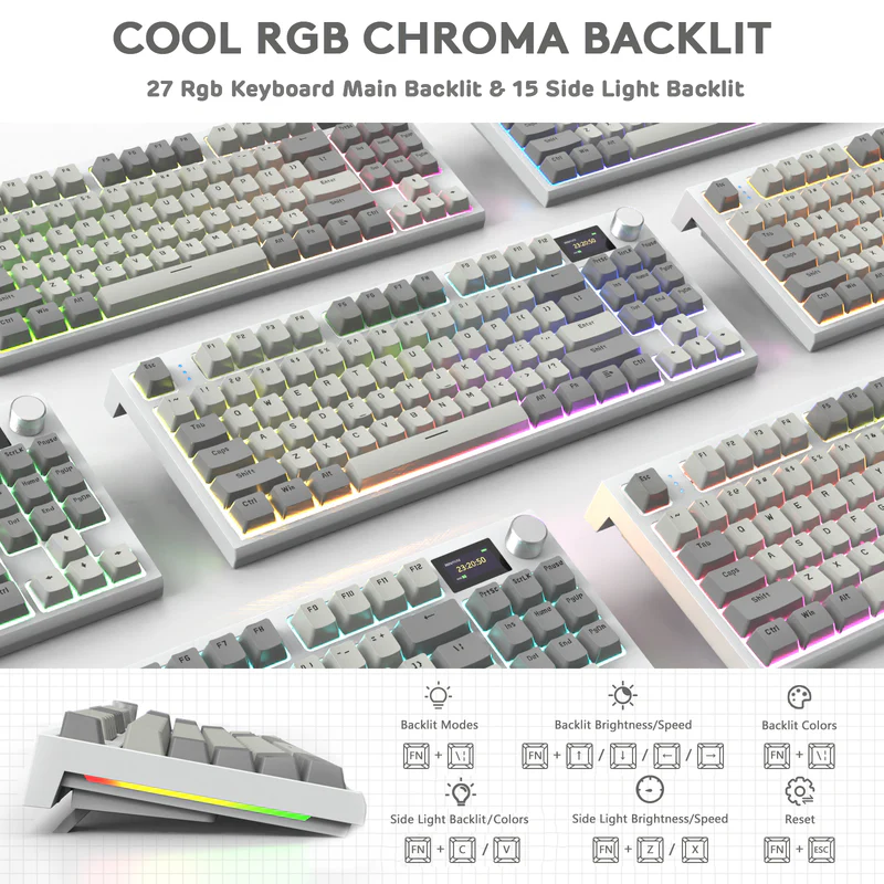 Attack Shark K86 RGB Tri-Mode Retro Grey & Coiled Cable Gaming Keyboard