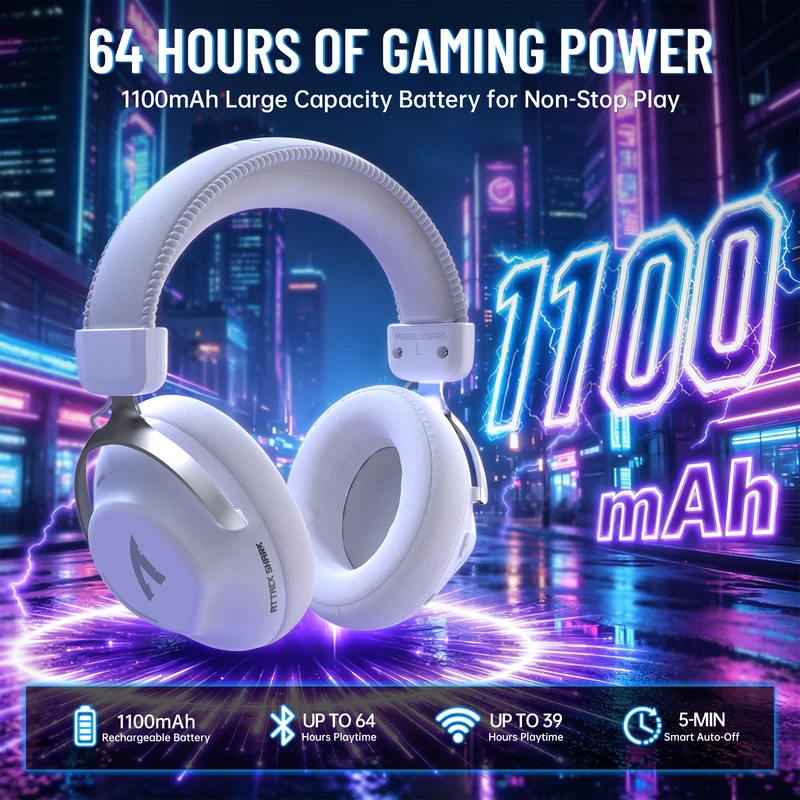 ATTACK SHARK L50 TRI-MODE HEADSET - WHITE