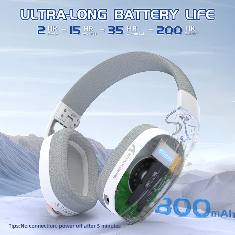 ATTACK SHARK L90 Foldable RGB Ultra-Light Tri-Mode Gaming Headset / White