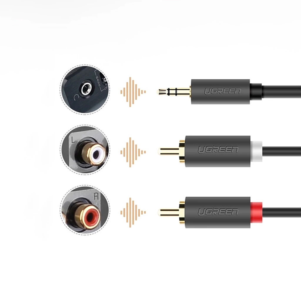 UGREEN AV102 3.5mm Male to 2RCA Male Audio Cable 1m (Gray)