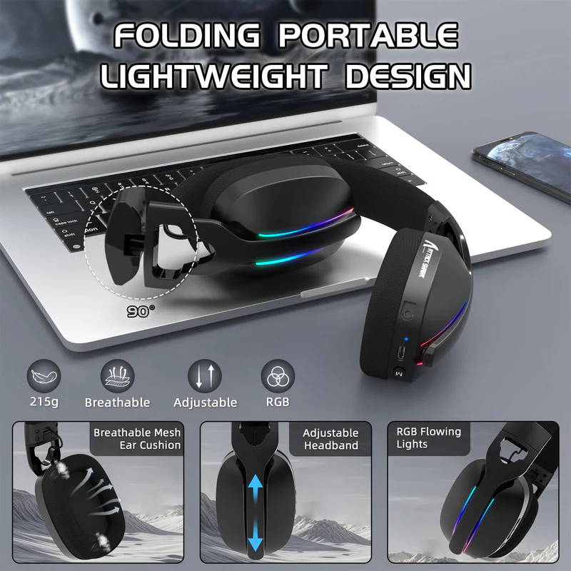 ATTACK SHARK L90 Foldable RGB Ultra-Light Tri-Mode Gaming Headset / Black