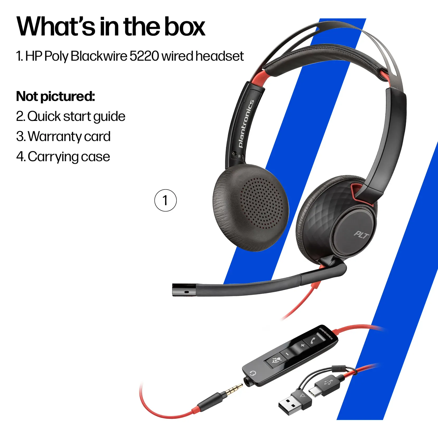 Poly Blackwire 5220 Stereo USB-C Headset +3.5mm Plug +USB-C/A Adapter