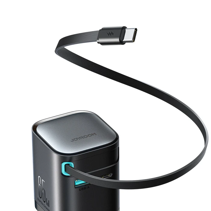 JOYROOM JR-TCL02 GaN 65W Charger with Retractable Cable(EU)-Black