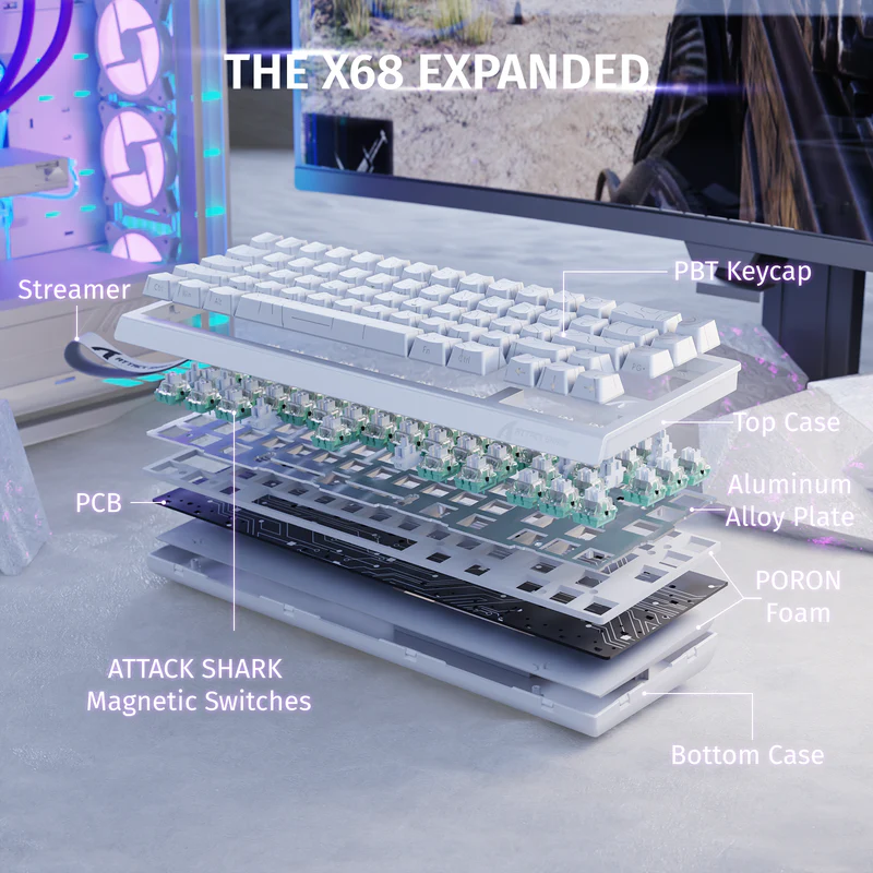 ATTACK SHARK X68 HE  MAGNITC SWITCH KEYBORAD White Contours
