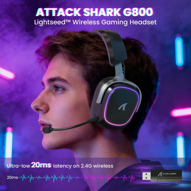 Attack Shark G800 Wireless RGB Gaming Headset - Black
