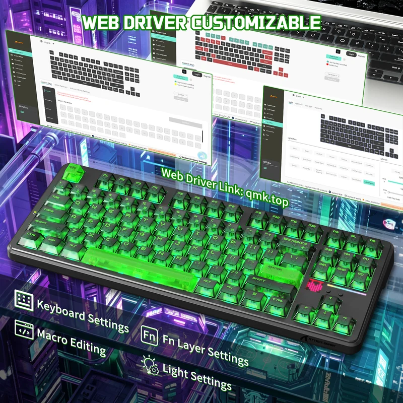 ATTACK SHARK X87 ULTRA Wireless Mechanical Keyboard With 8K Wireless Receiver (Shadow Jade)