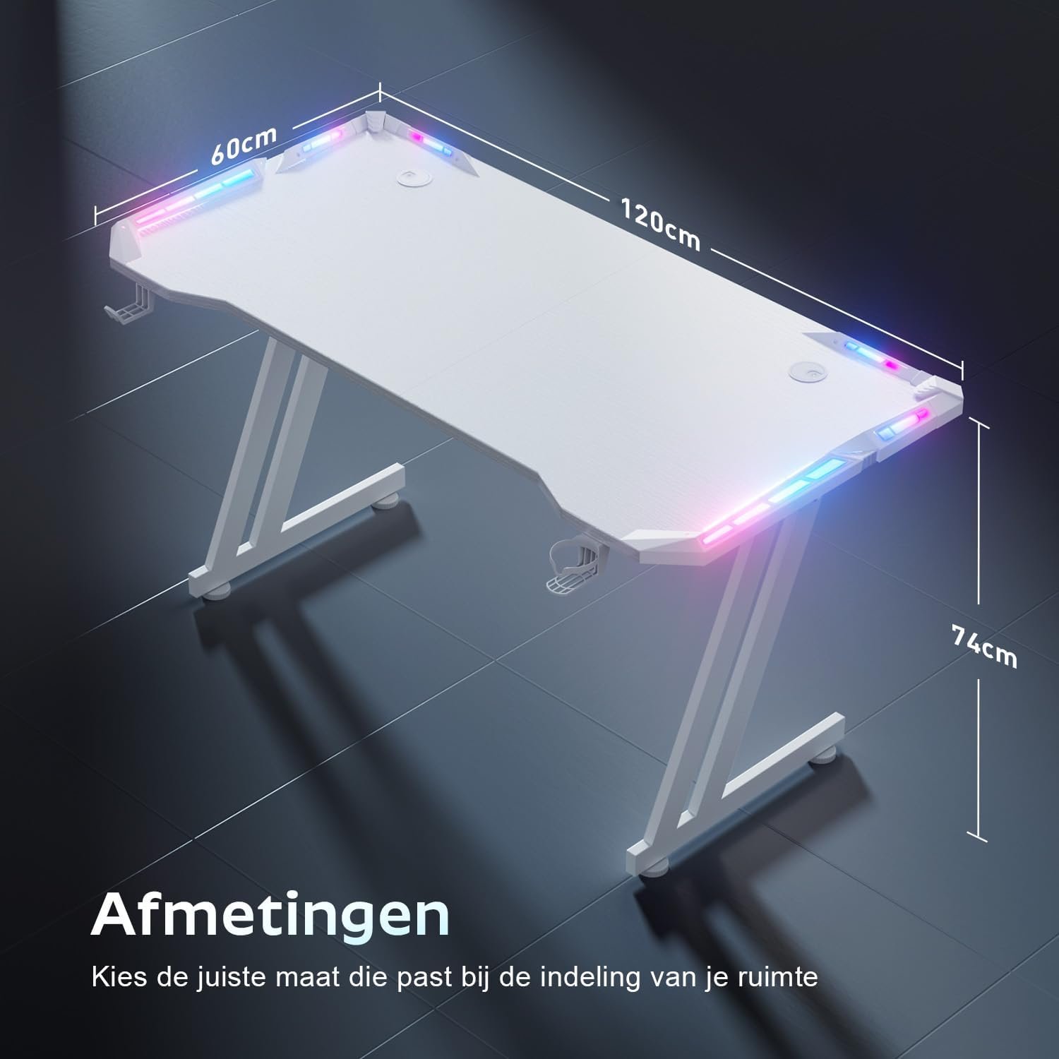 HLONONE Gaming Desk with LED, Carbon Fiber