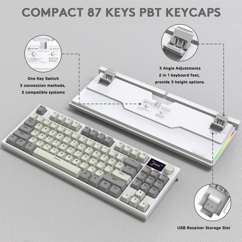 Attack Shark K86 RGB Tri-Mode Retro Grey & Coiled Cable Gaming Keyboard