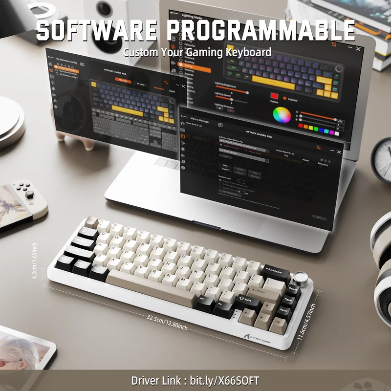 ATTACK SHARK X66 Bluetooth & 2.4G Wireless & Type -C Wired KEYBOARD CHEESE WHITE -STAWBERRY SWITCH