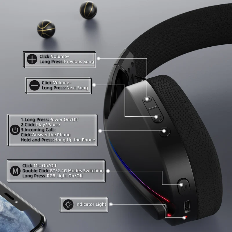 ATTACK SHARK L90 Foldable RGB Ultra-Light Tri-Mode Gaming Headset / Black