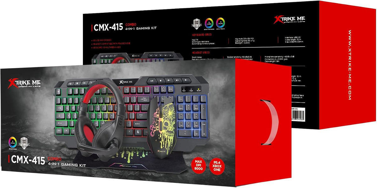 Xtrike Me CMX-415 EN Wired 4-in-1 Keyboard, Mouse, Headset and Mousepad Combo Set