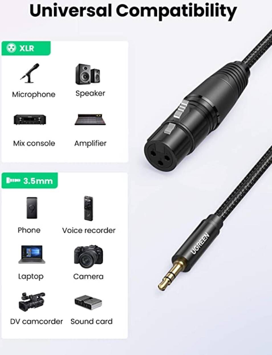 UGREEN 3.5mm Three-Pole Male to XLR Female Audio Cable 1m