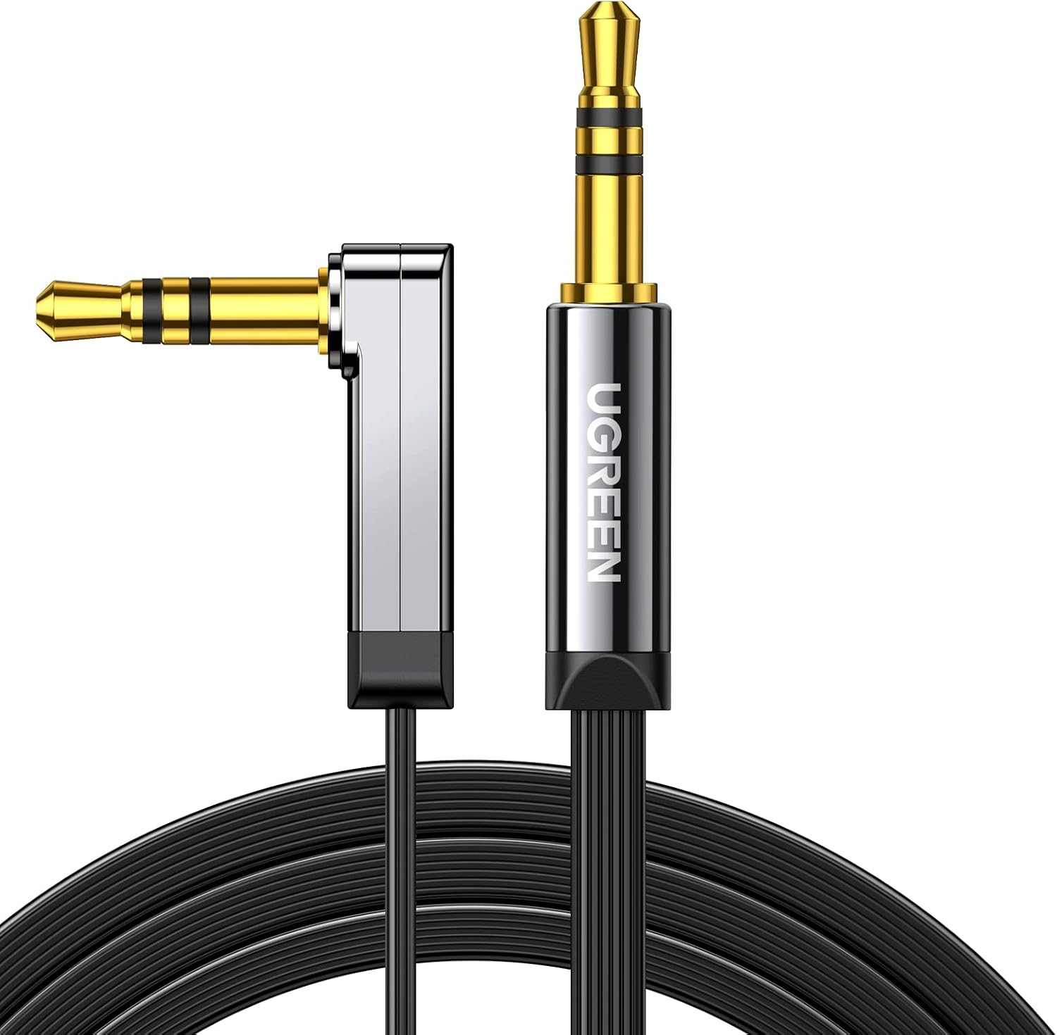 UGREEN AV119 3.5mm Male to 3.5mm Male Straight to angle flat Cable (Black) UGREEN AV119 3.5mm Male to 3.5mm Male Straight to angle flat Cable (Black)