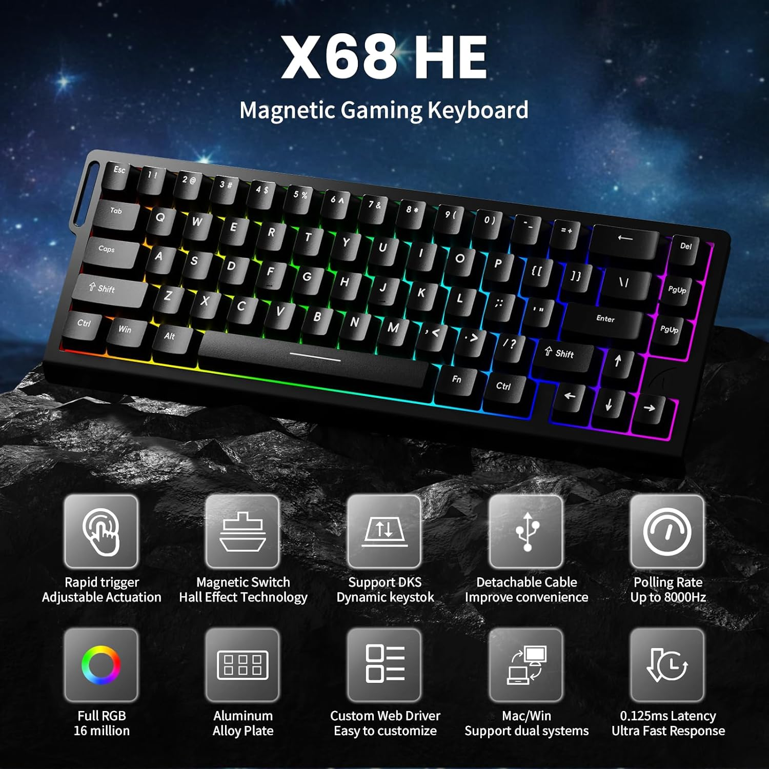 ATTACK SHARK X68 HE  MAGNITC SWITCH KEYBORAD BLACK