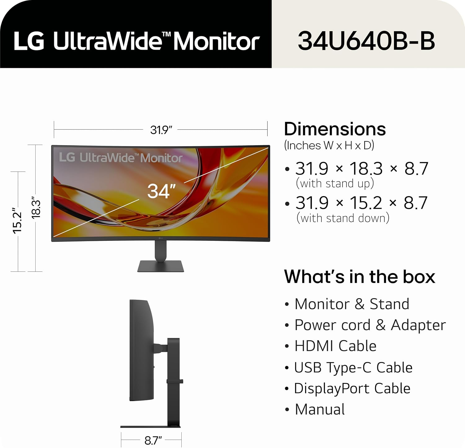 LG 34'' 34U640B-B ULTRAWIDE WQHD CURVED 144Hz MONITOR