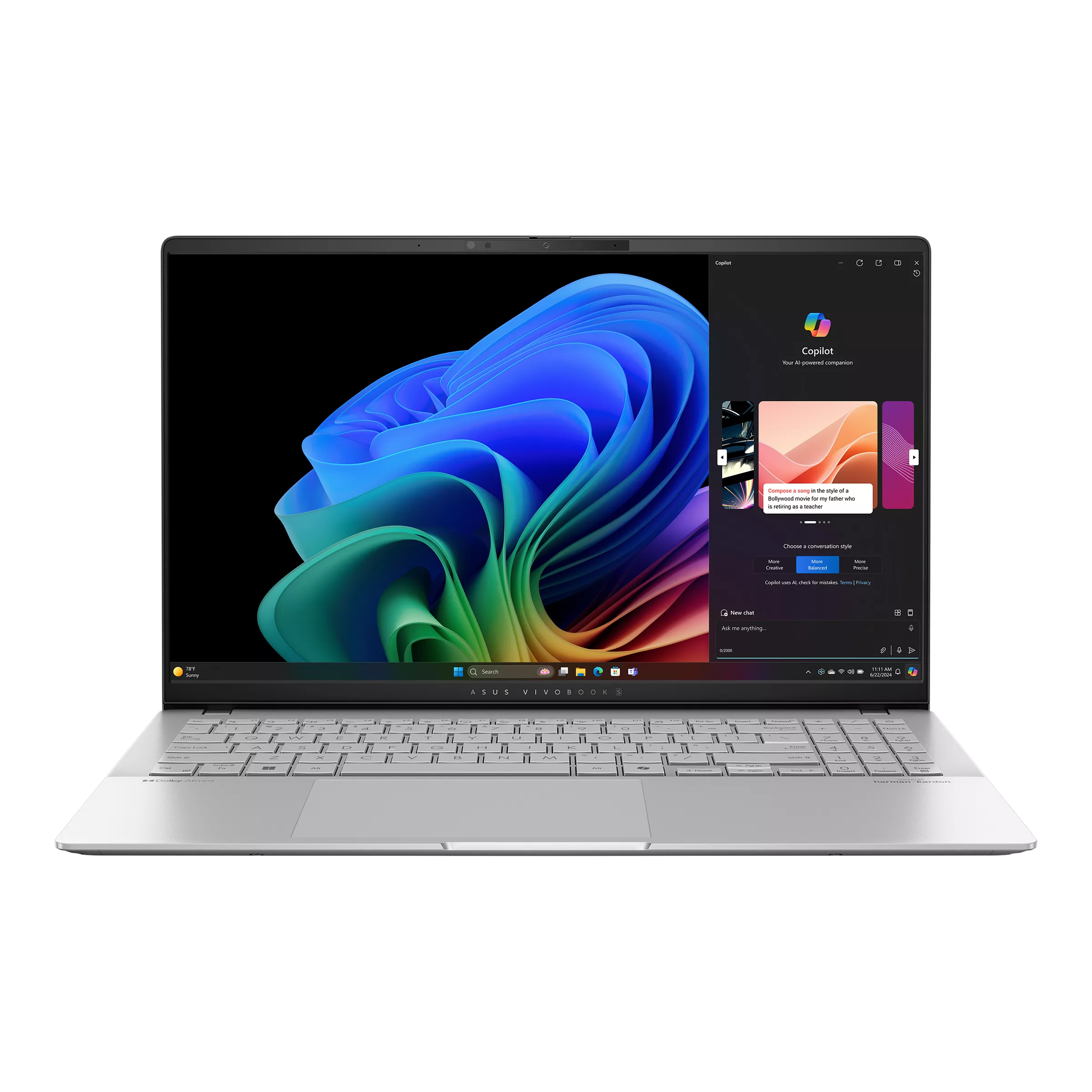 ASUS Vivobook S 15 OLED (S5507QA-MA006W) | Snapdragon® X Elite X1E 78 100 , 16GB DDR5X , 15.6 inch 3K OLED 120Hz / LAPTOP - Cool Sliver