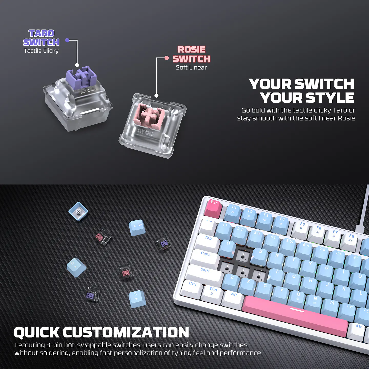 FANTECH ATOM 83 MK612 MECHANICAL GAMING KEYBOARD BLUE+WHITE
