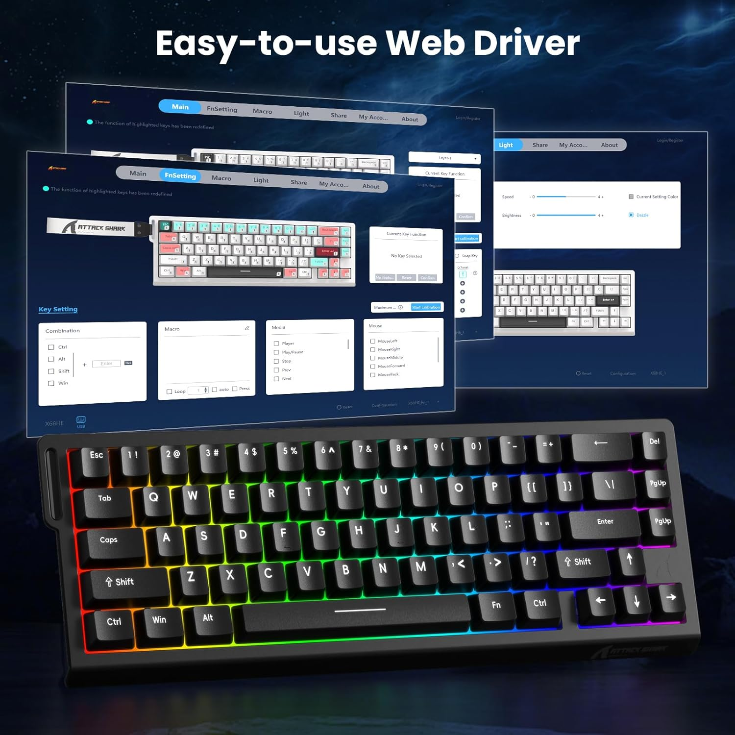 ATTACK SHARK X68 HE  MAGNITC SWITCH KEYBORAD BLACK