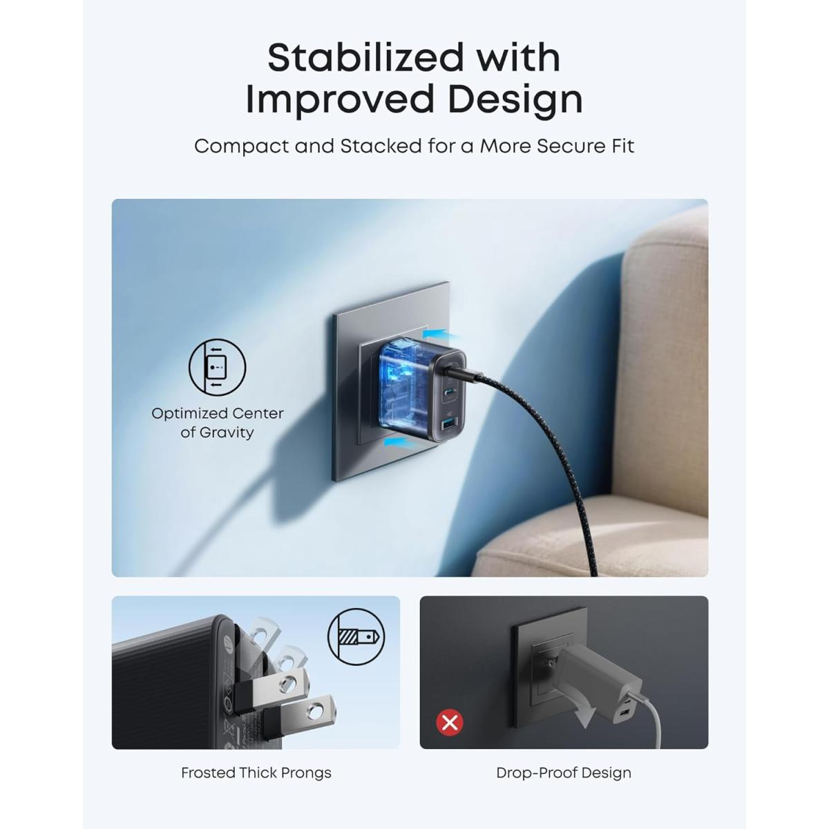 Anker Nano Charger (70W, 3 Ports) Black