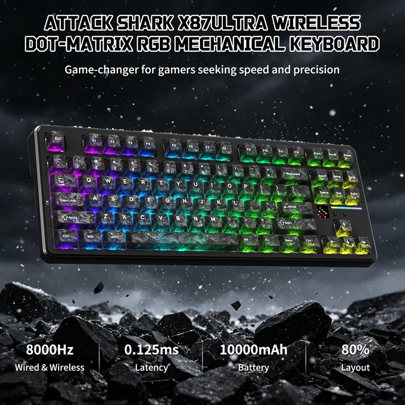 ATTACK SHARK X87 ULTRA Wireless Mechanical Keyboard With 8K Wireless Receiver (INKSHADE  SWITCH)