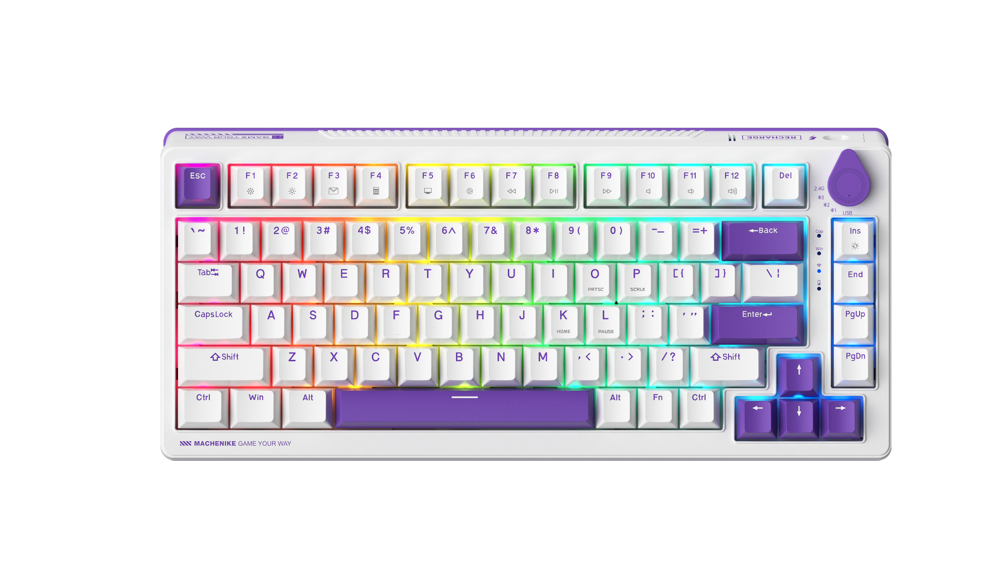 Machenike K600T-B82 Tri-mode RGB GR Silver Switch - White Machenike K600T-B82 Tri-mode RGB GR Silver Switch - White