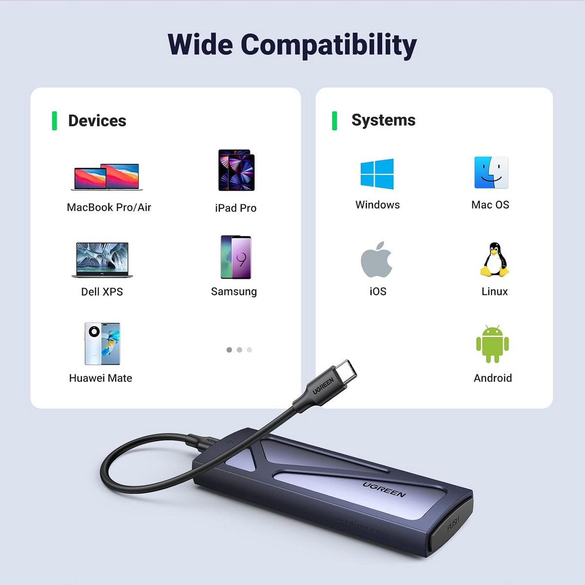 UGREEN 10902 M.2 NVMe/SATA SSD Enclosure – 10Gbps USB 3.2 Gen 2, Up to 8TB