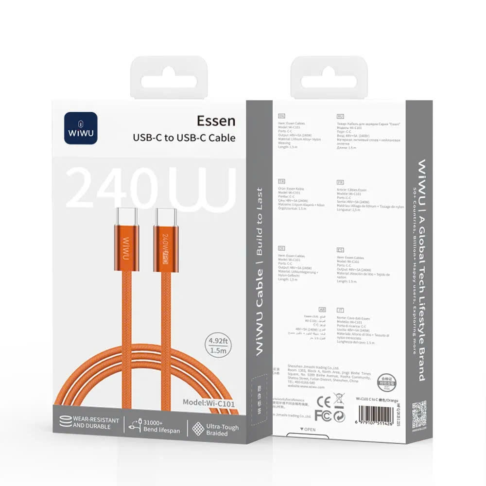 WIWU 240W Essen Series Nylon Braided C-C Cable Wi-C101 C-C 1.5m