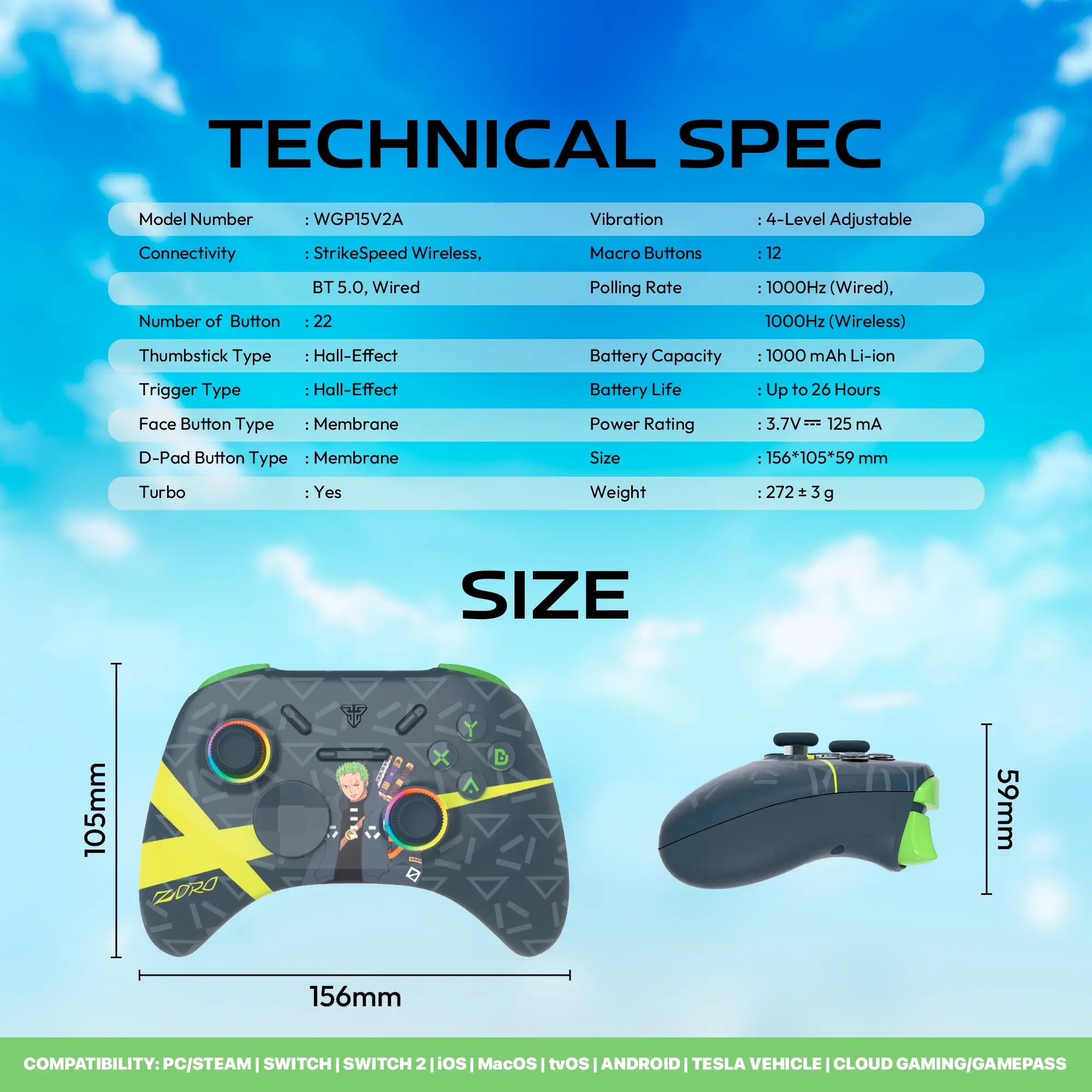FANTECH NOVA PRO WGP15V2 Wireless Controller – One Piece Zoro Edition