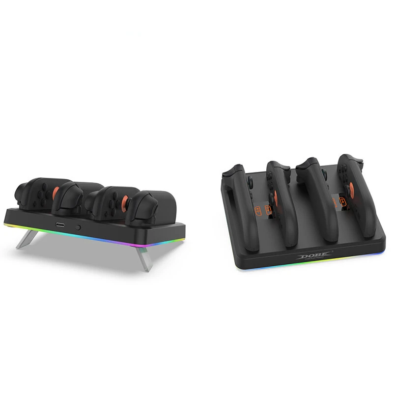 DOBE TNS-3160 Switch2 4-Controller Charging Dock RGB Lighting Wall Mountable Gaming Accessories with Buzzer Alert - Black
