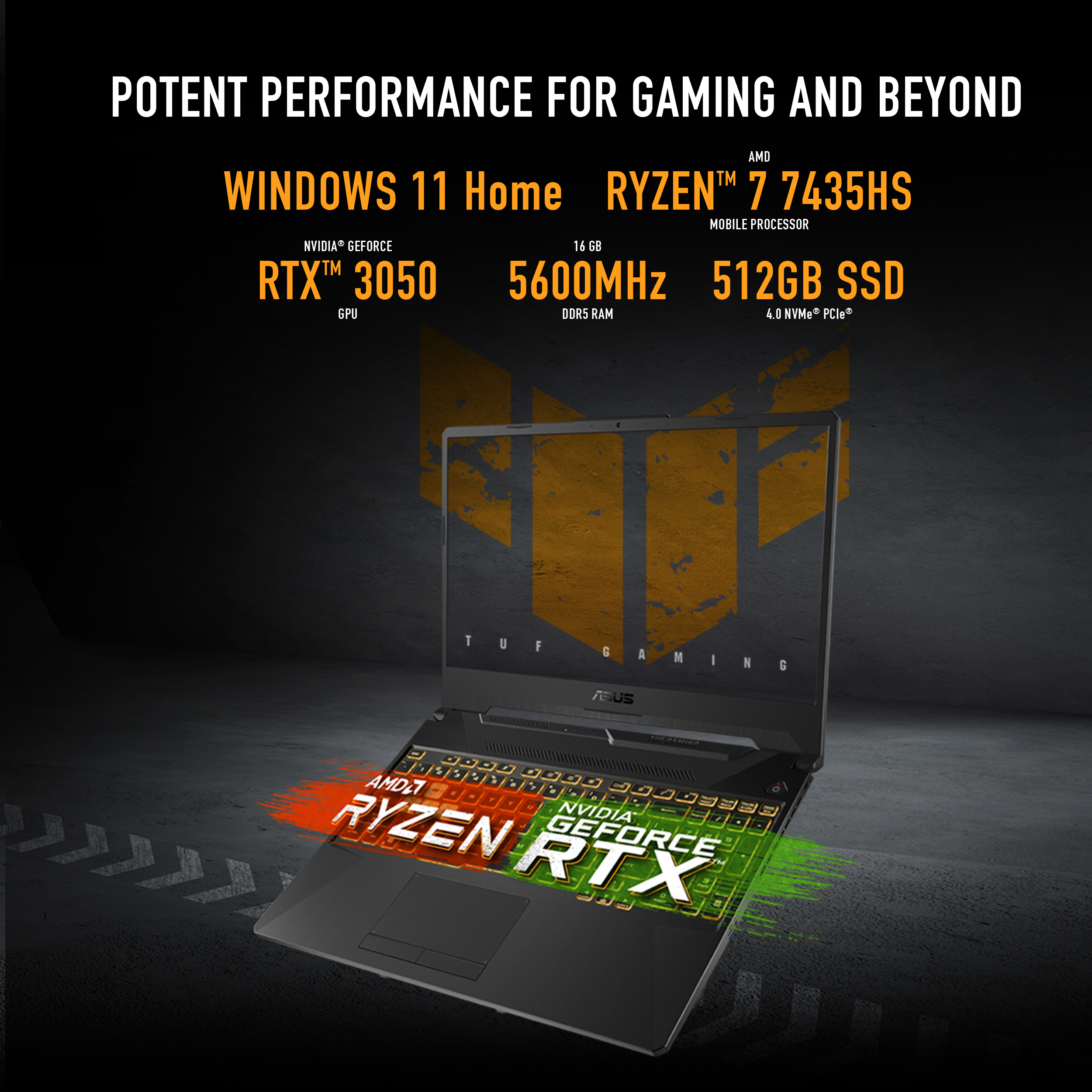 ASUS TUF Gaming A15 | AMD Ryzen 7 7435HS Nvidia Geforce RTX 3050 4GB DDR6, 15.6-inch FHD 144Hz Gaming Laptop - Graphite Black