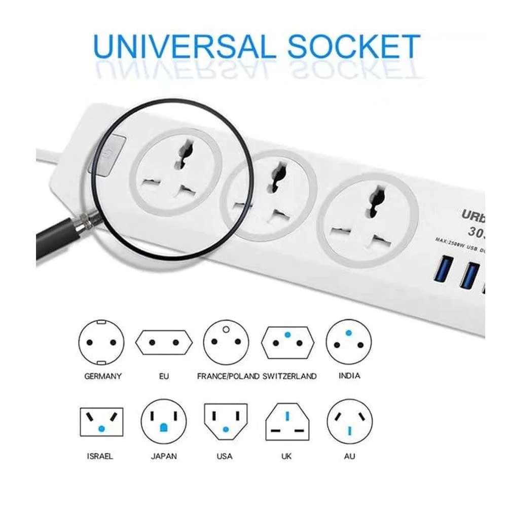 GJBY GC-05 Universal Smart Socket Power Strip With 3 USB Ports