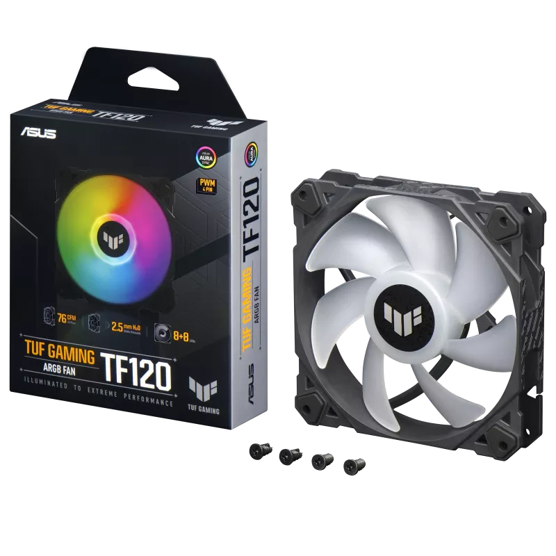 ASUS TUF Gaming TF120 ARGB Case Fan, Aura Sync Compatibility, 12cm Fan Black