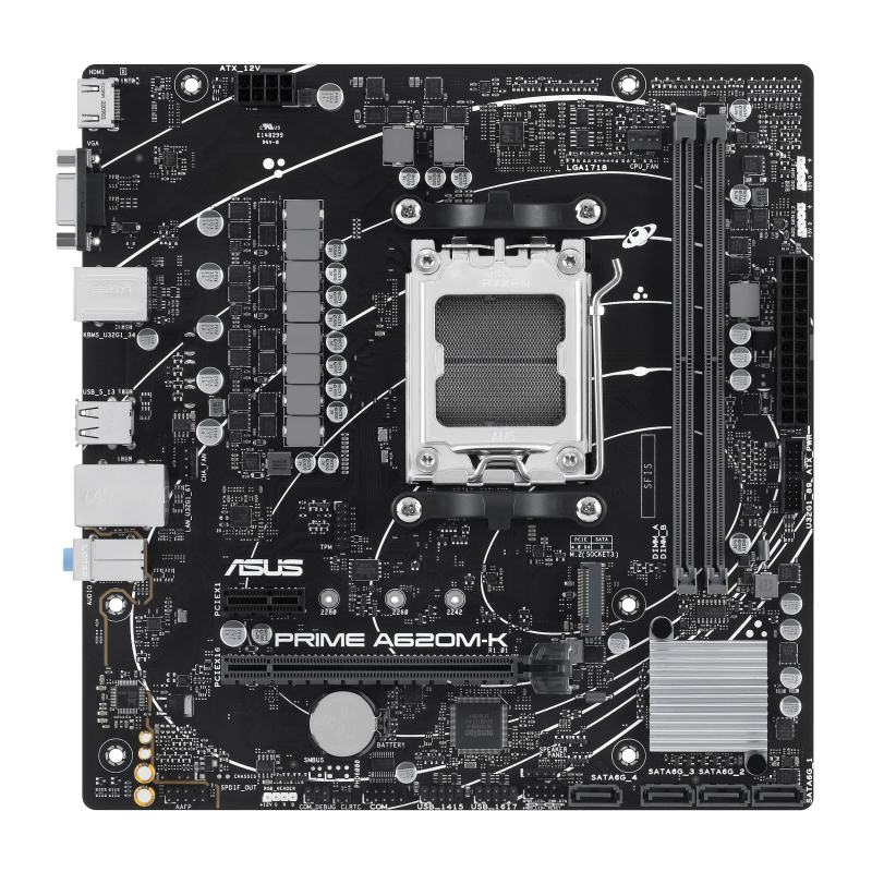 ASUS PRIME A620M-K mATX Motherboard, AMD AM5 Socket, AMD A620 Chipset, 2x DIMM DDR5