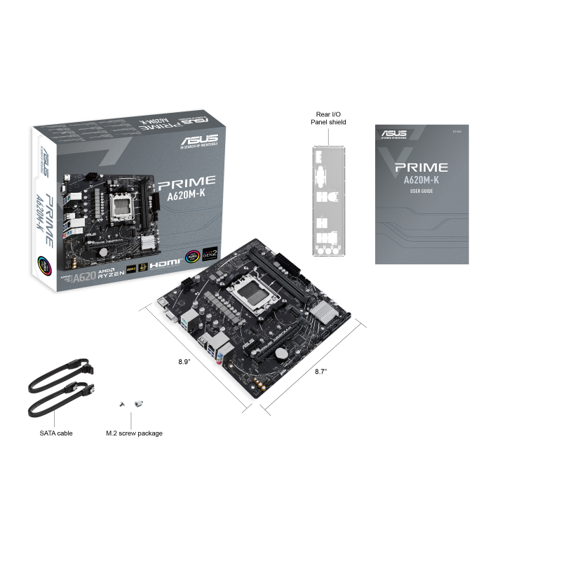 ASUS PRIME A620M-K mATX Motherboard, AMD AM5 Socket, AMD A620 Chipset, 2x DIMM DDR5