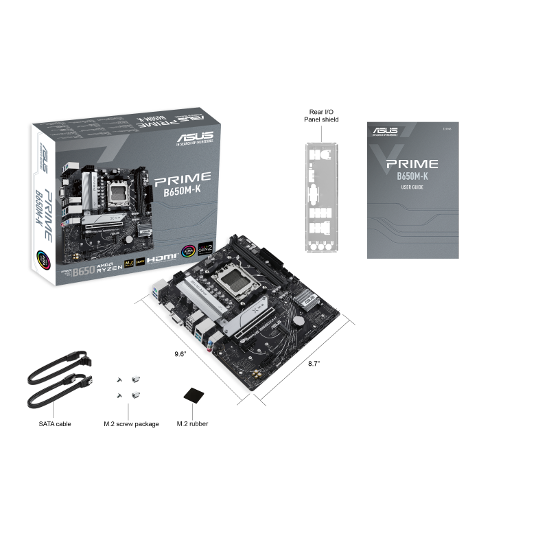 ASUS PRIME B650M-K AM5 Micro-ATX Motherboard, AMD B650 Chipset, 2x DIMM DDR5