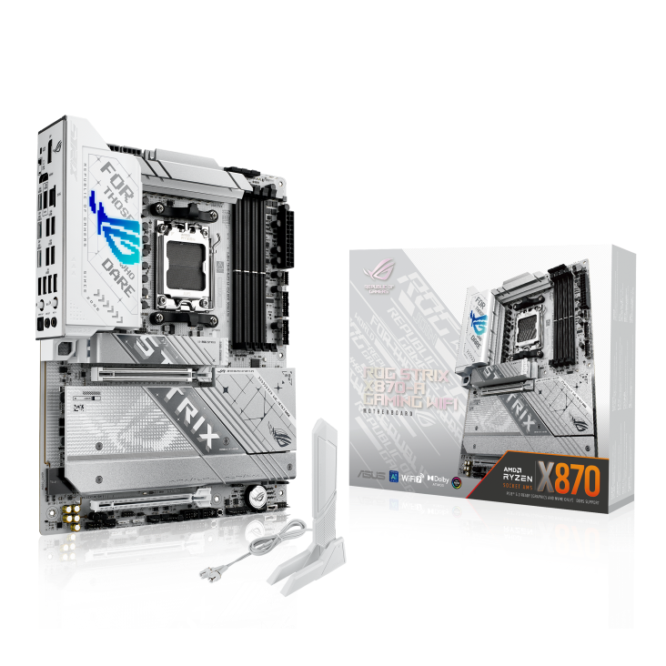 ASUS ROG STRIX X870-A GAMING WIFI ATX Motherboard, AMD X870 Chipset, 4x DIMM DDR5 White