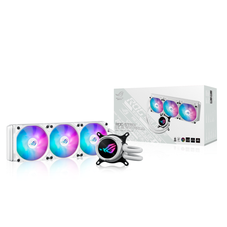 ASUS ROG Strix LC III 360 ARGB CPU Liquid Cooling, 360mm Radiator, 3x ROG STRIX AF-12S ARGB 120mm Fans White