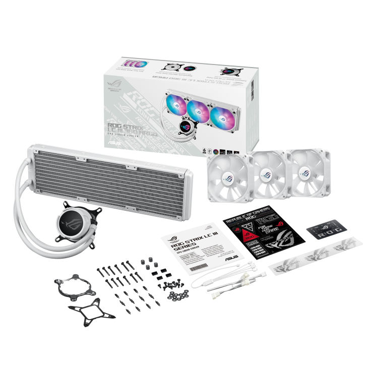 ASUS ROG Strix LC III 360 ARGB CPU Liquid Cooling, 360mm Radiator, 3x ROG STRIX AF-12S ARGB 120mm Fans White