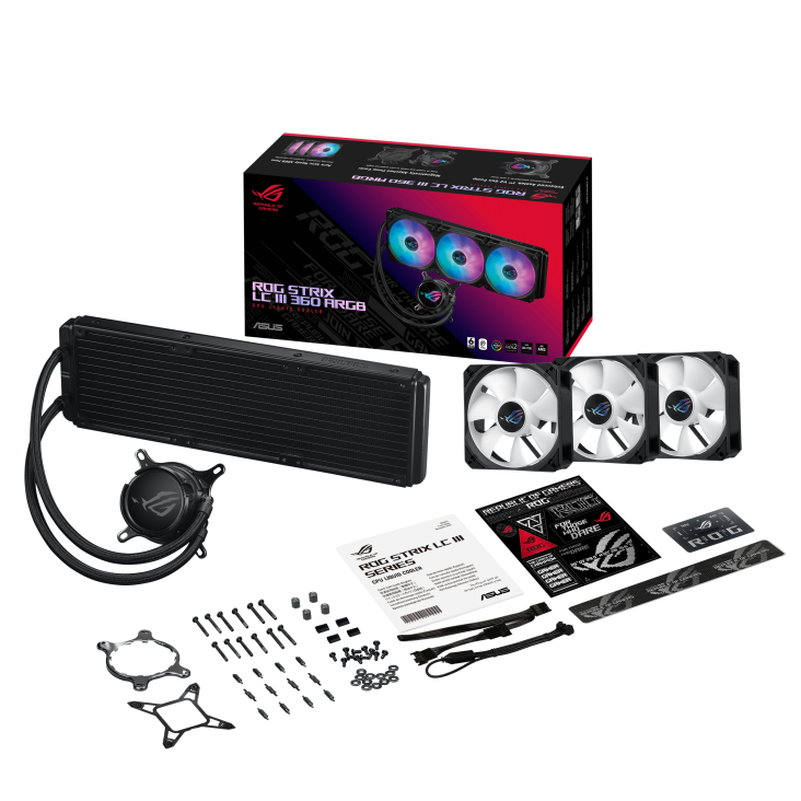 ASUS ROG Strix LC III 360 ARGB CPU Liquid Cooling, 360mm Radiator, 3x ROG Strix AF-12S aRGB 120mm Fans Black