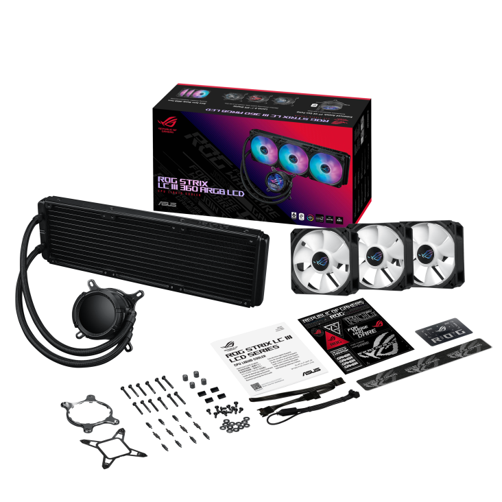 ASUS ROG Strix LC III 360 ARGB LCD CPU Liquid Cooling, 360mm Radiator, 3x ROG STRIX AF-12S ARGB 120mm Fans Black