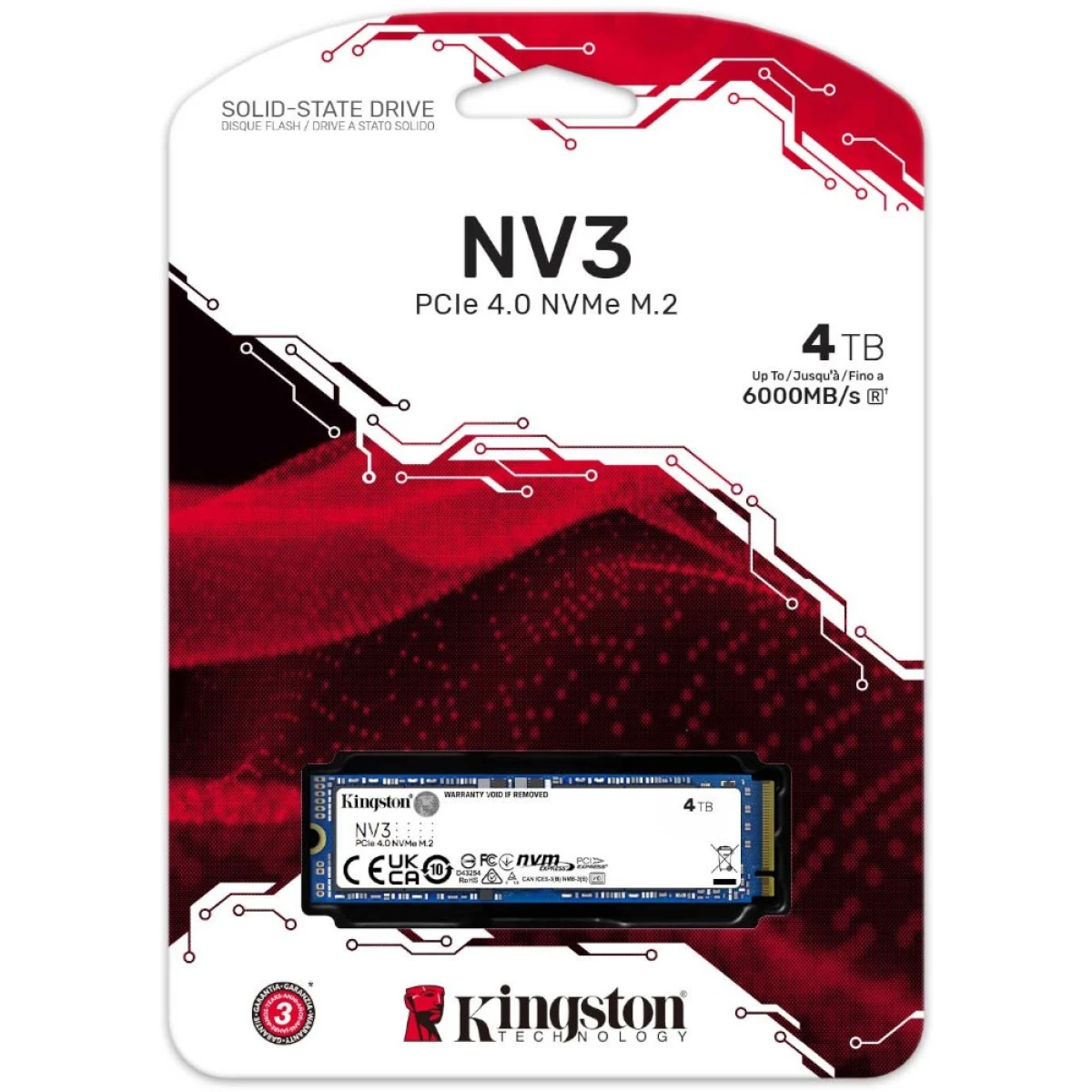Kingston NV3 4TB M.2 2280 NVMe PCIe Gen 4x4 Internal SSD Up to 6000 MB/s