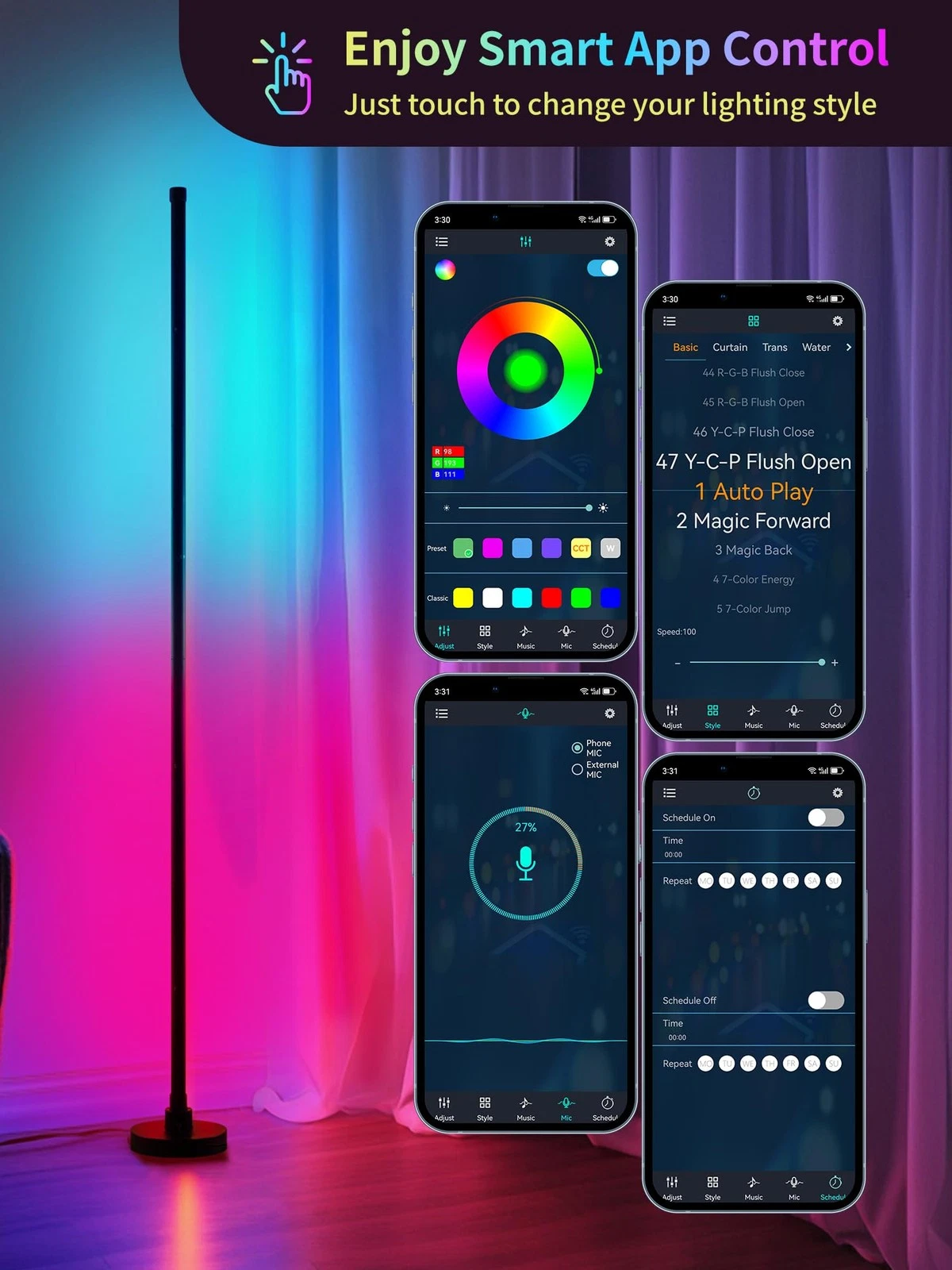 Smart RGB LED Corner Lamp with App and Remote Control