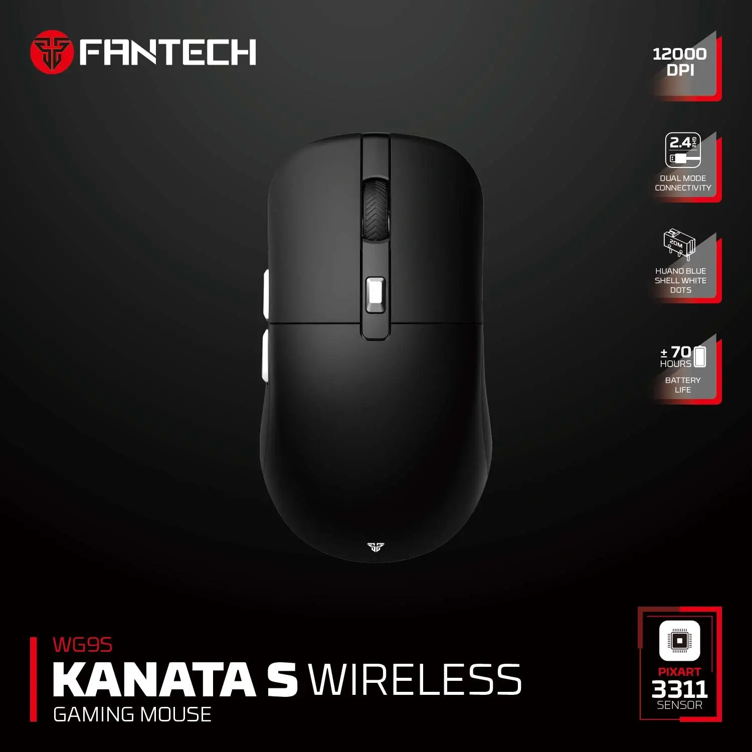 Fantech KANATA s WG9S Wireless Gaming Mouse - Black