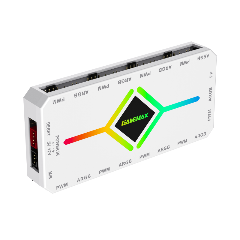 GameMax V4 ARGB PWM 9-Port Fan HUB - White